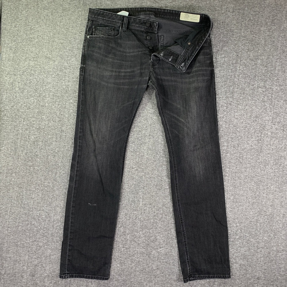 Diesel Jeans Men 36x32 Slim Straight Safado R Denim Button Fly Black